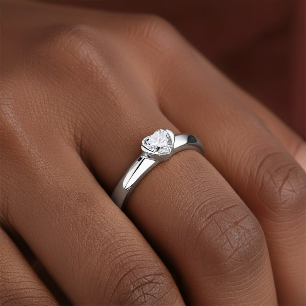 Heart Moissanite Solitaire Ring - Silver