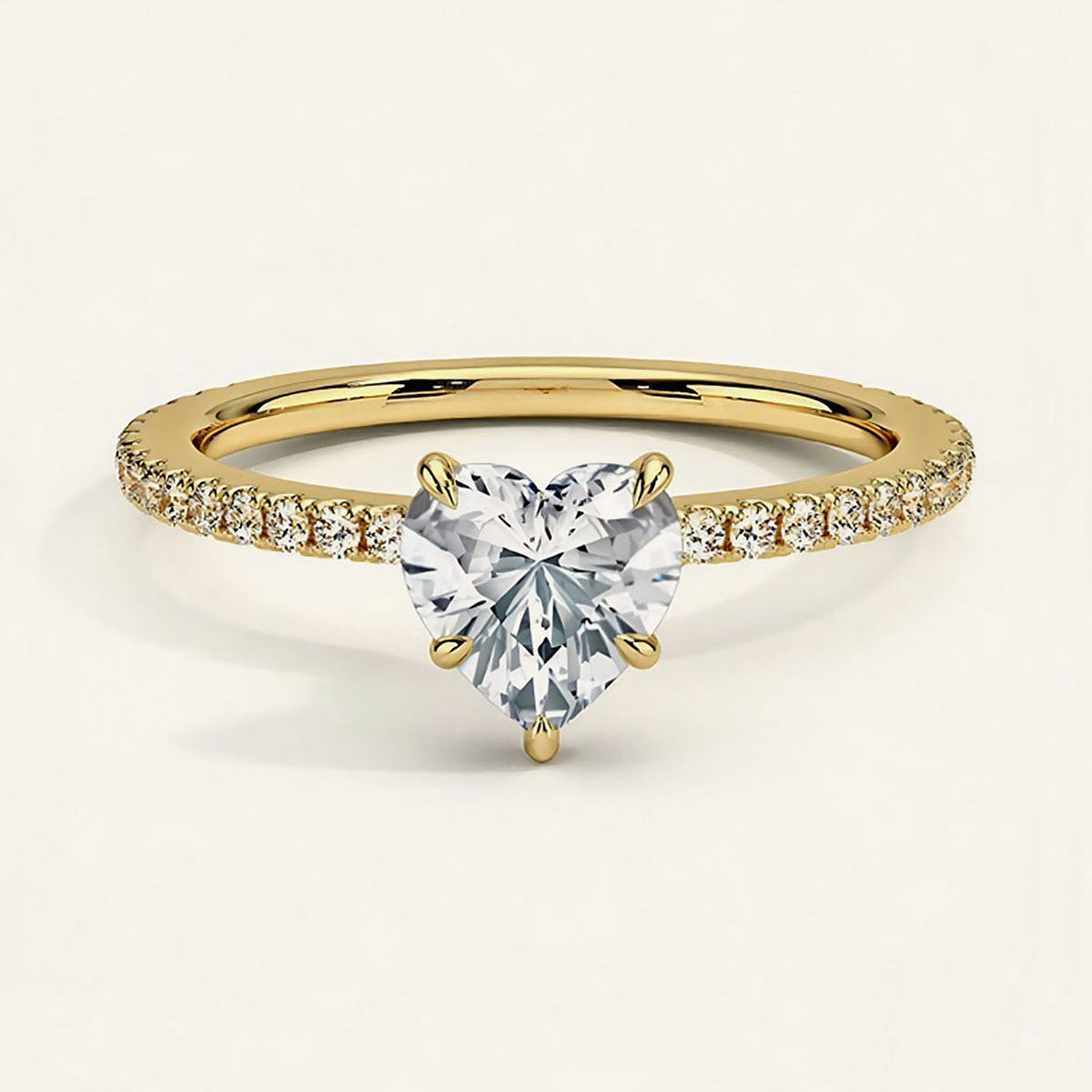 Heart Pavé Moissanite Ring - Gold