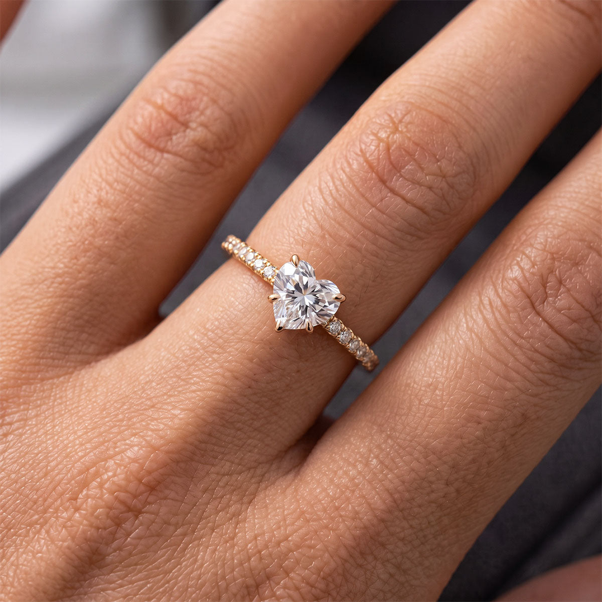 Heart Pavé Moissanite Ring - Gold
