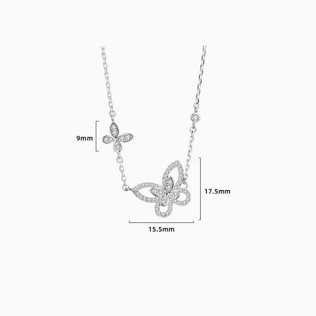 Iced Out Butterfly Pendant Necklace - Silver