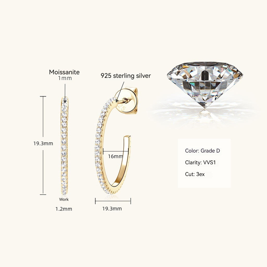 Iced Out Moissanite C Hoop Earrings - Gold