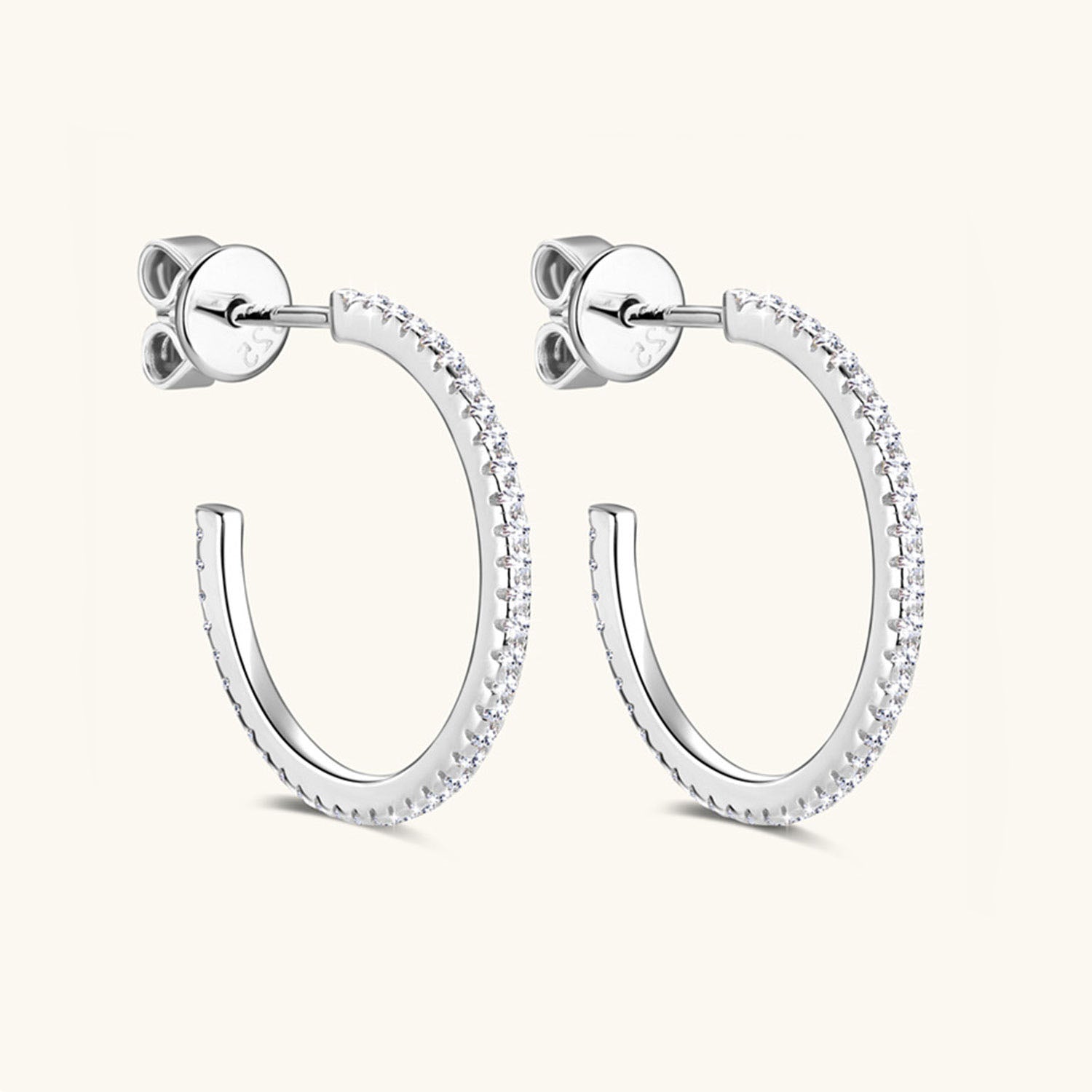 Iced Out Moissanite C Hoop Earrings - Silver