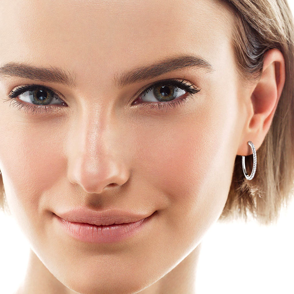 Iced Out Moissanite C Hoop Earrings - Silver