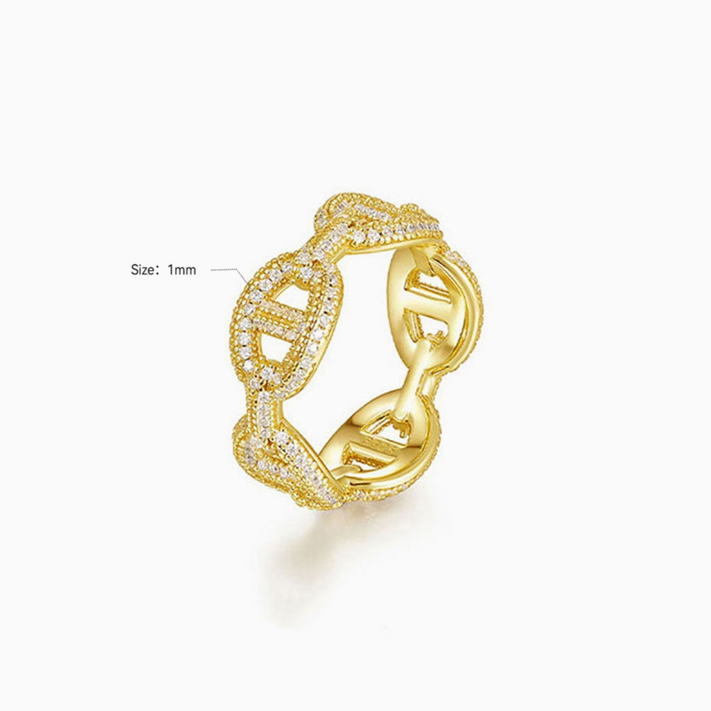 Iced Out Moissanite Mariner Link Eternity Ring - Gold