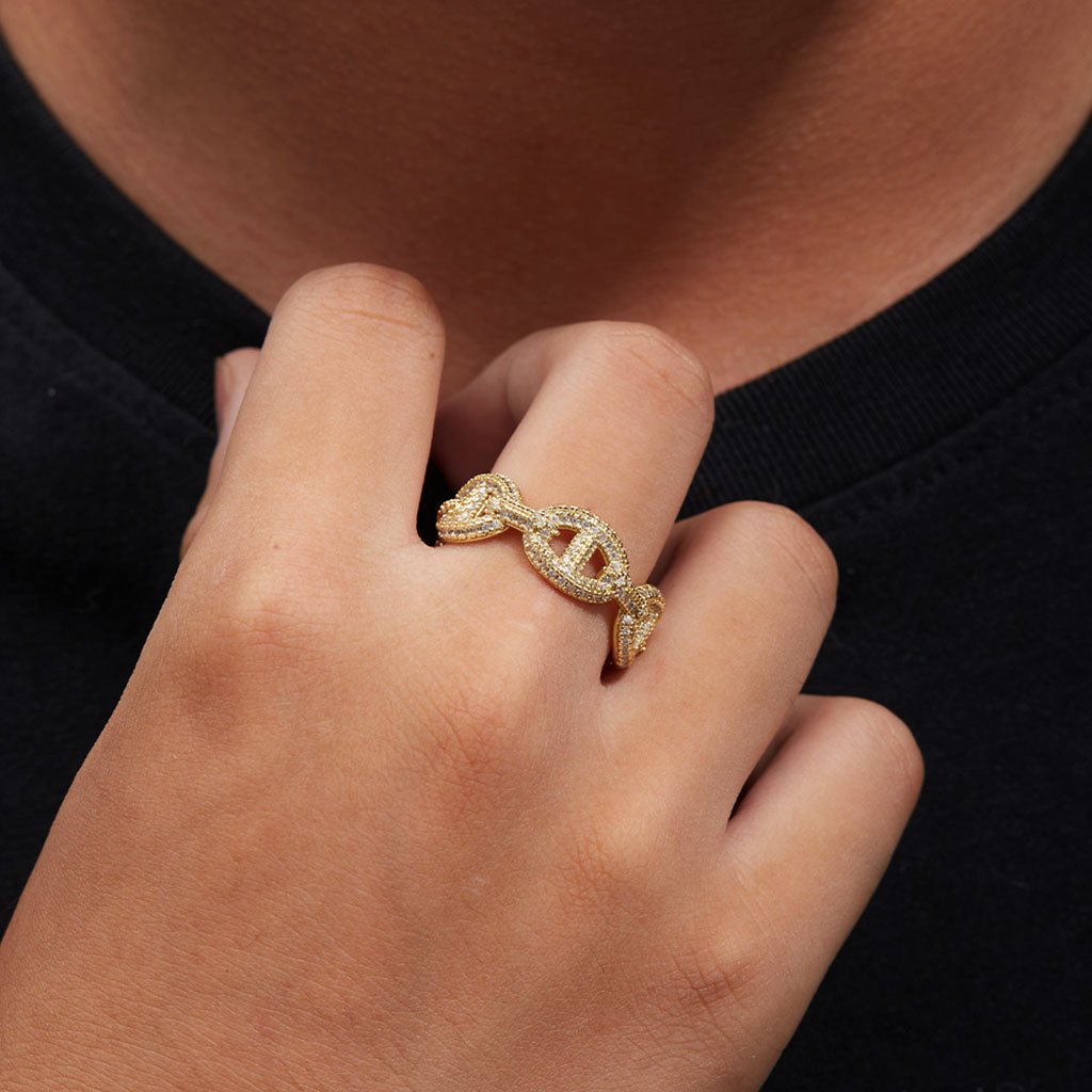 Iced Out Moissanite Mariner Link Eternity Ring - Gold