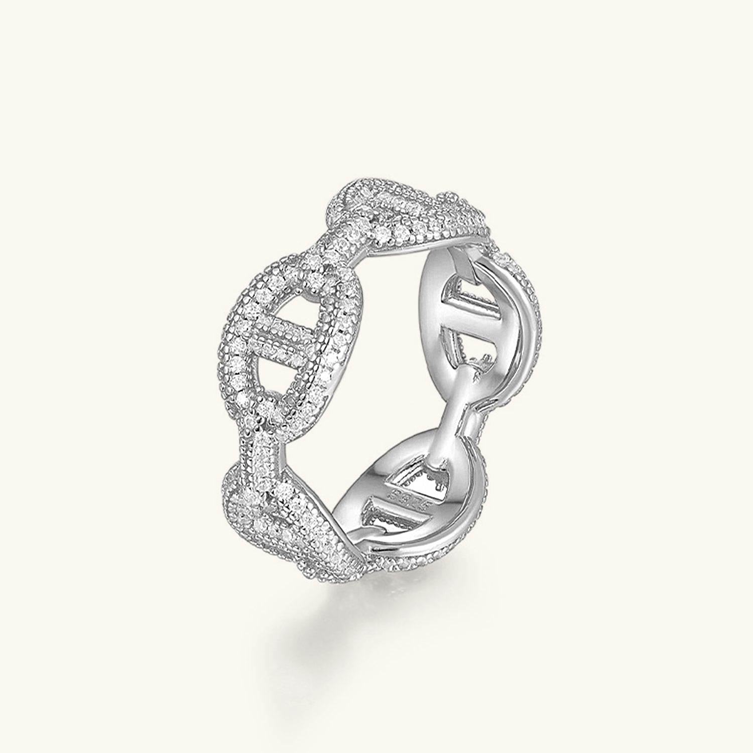 Iced Out Moissanite Mariner Link Eternity Ring - Silver