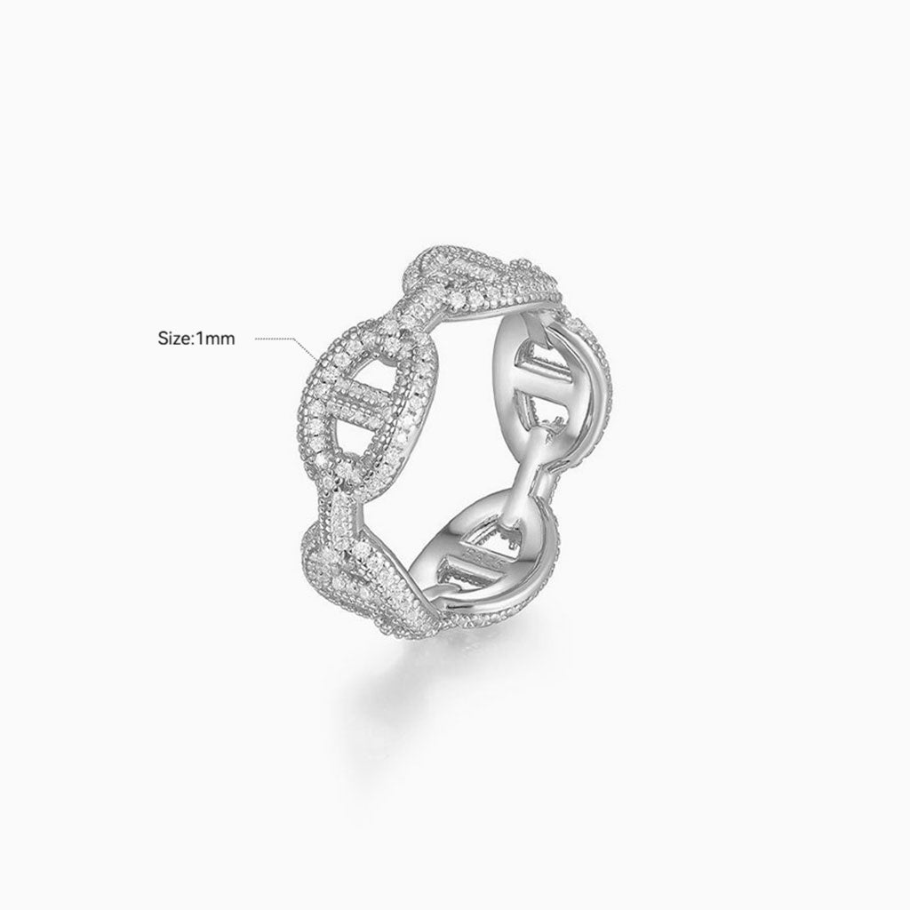 Iced Out Moissanite Mariner Link Eternity Ring - Silver
