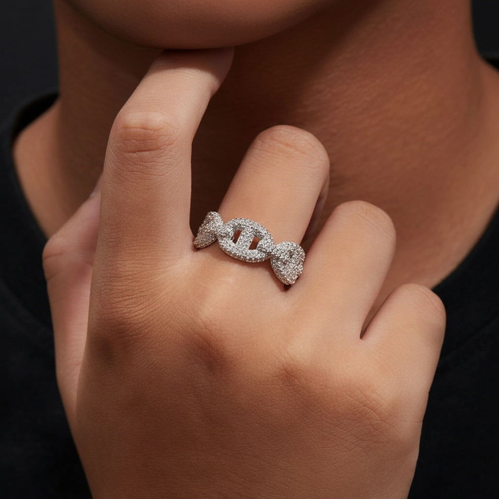 Iced Out Moissanite Mariner Link Eternity Ring - Silver