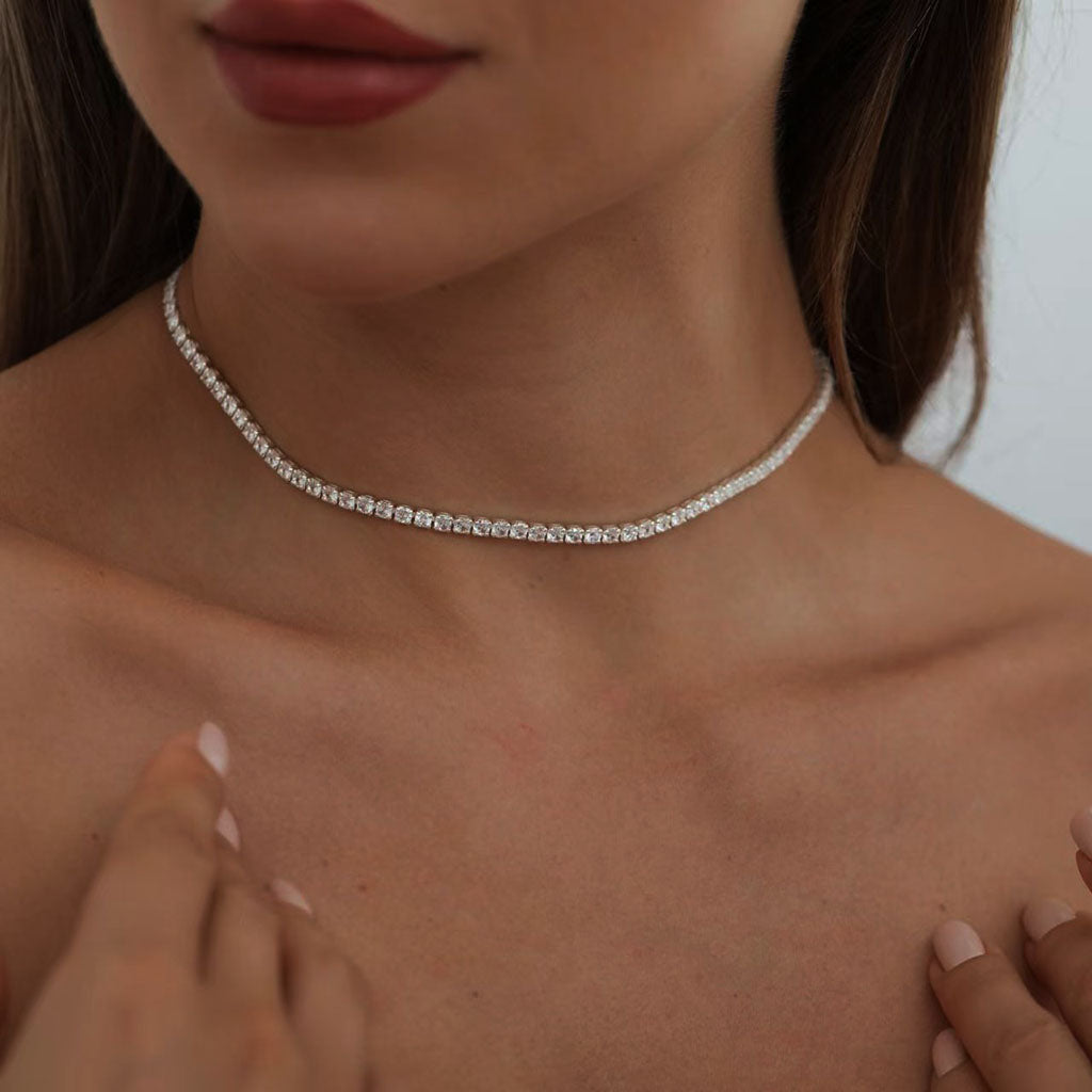 Iced Out Tennis Necklace - Silver