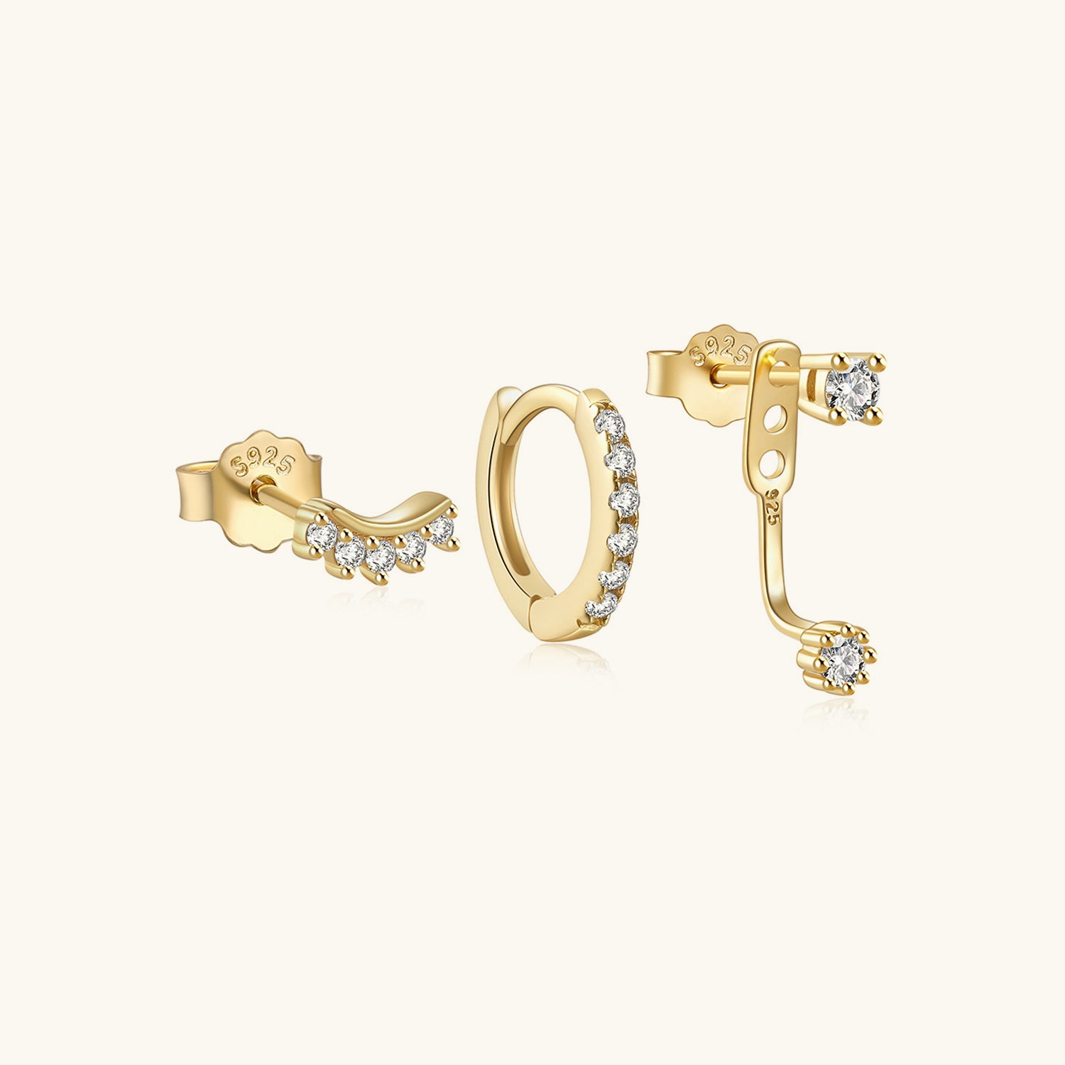 Illusion 3 Piece Diamond Huggie Hoop Earring Bundles - Gold