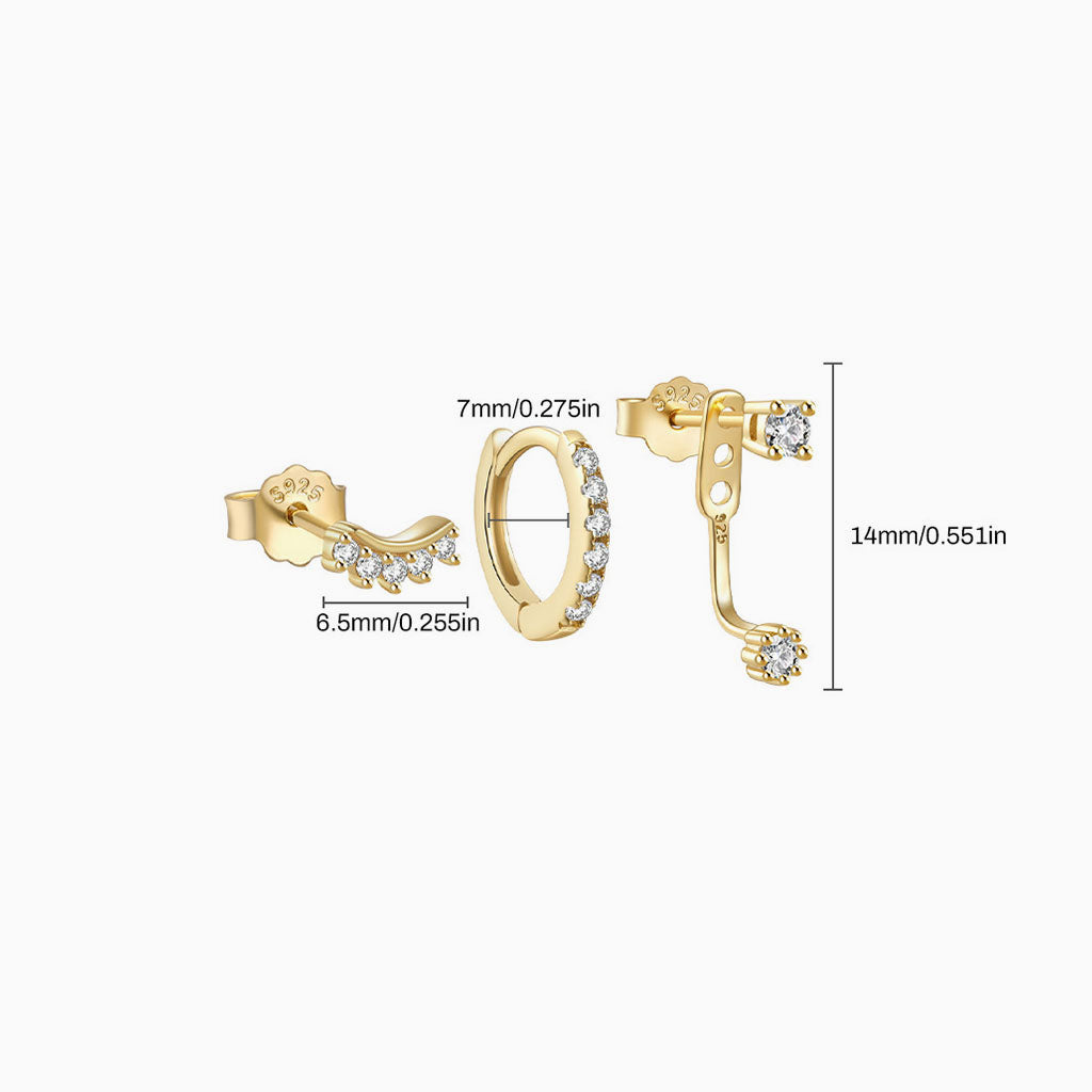 Illusion 3 Piece Diamond Huggie Hoop Earring Bundles - Gold