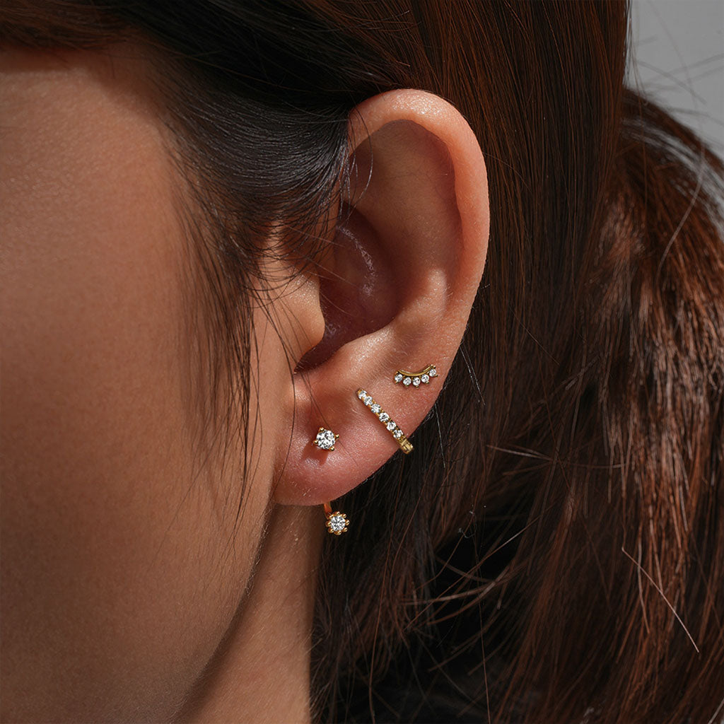 Illusion 3 Piece Diamond Huggie Hoop Earring Bundles - Gold