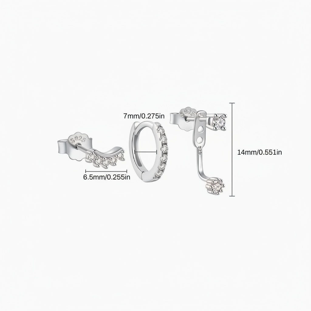 Illusion 3 Piece Diamond Huggie Hoop Earring Bundles - Silver