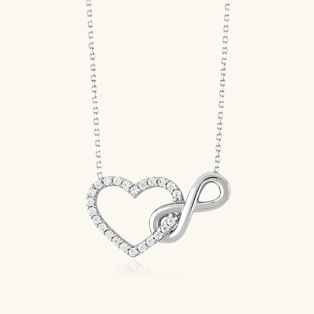 Infinity Diamond Heart Necklace - Silver