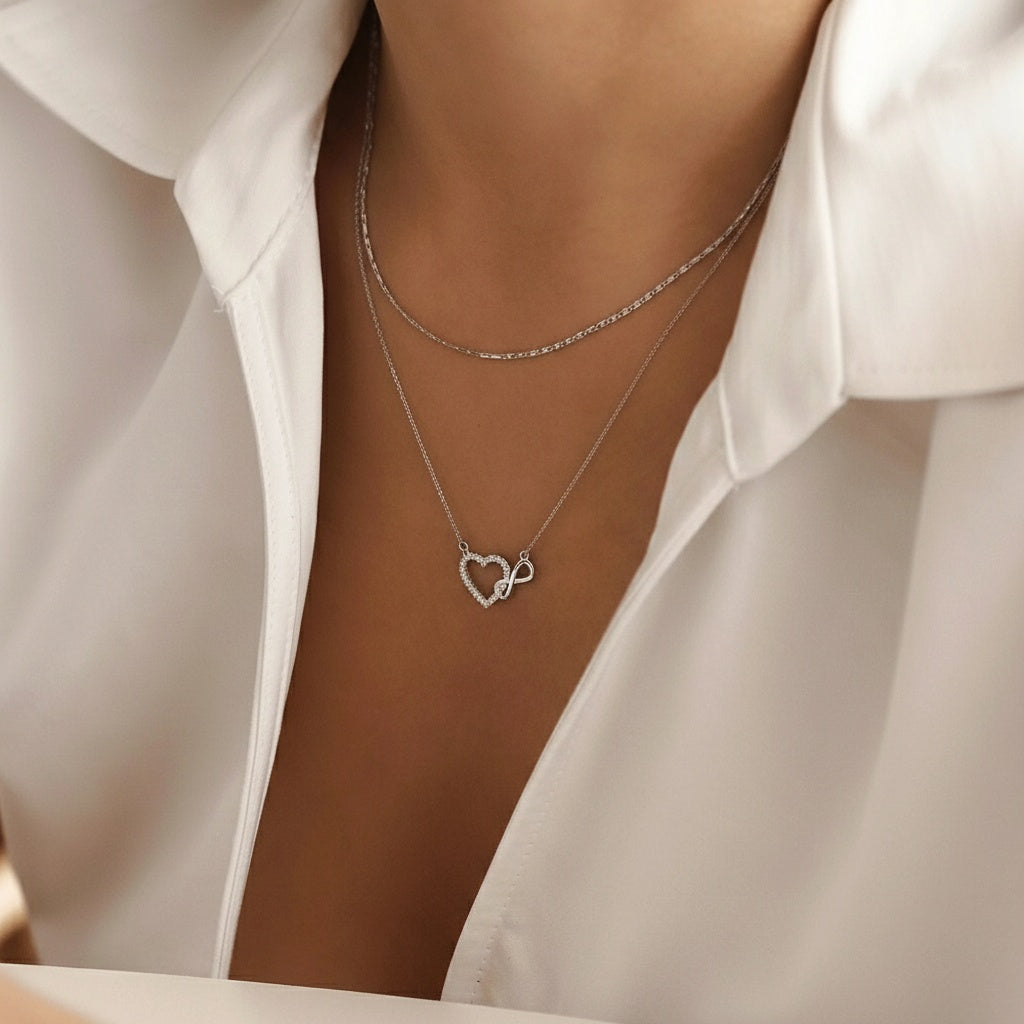 Infinity Diamond Heart Necklace - Silver