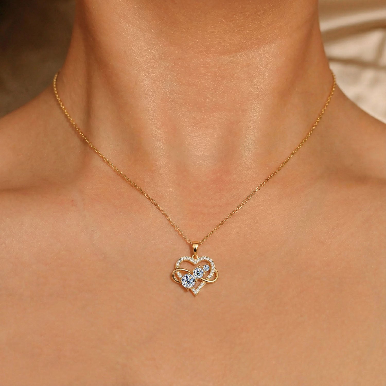 Infinity Heart Moissanite Necklace - Gold
