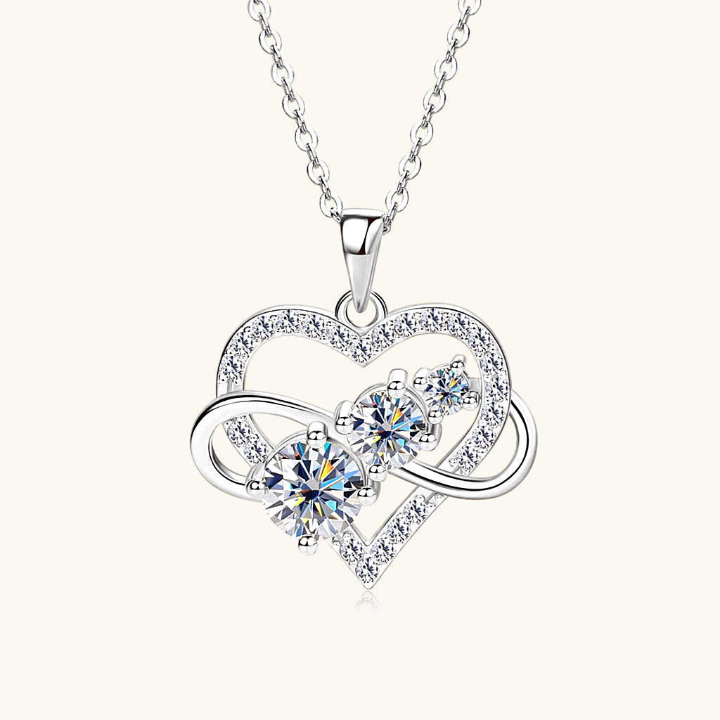 Infinity Heart Moissanite Necklace - Silver