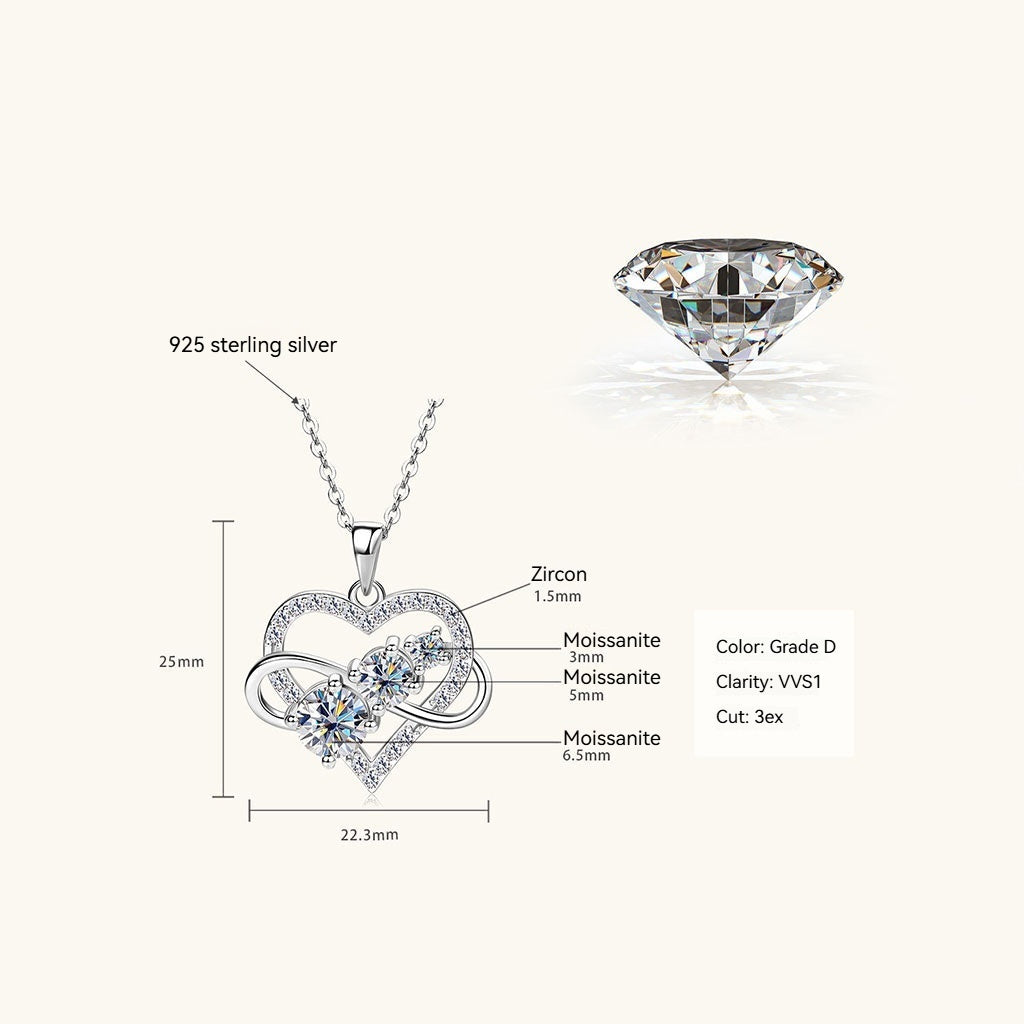 Infinity Heart Moissanite Necklace - Silver