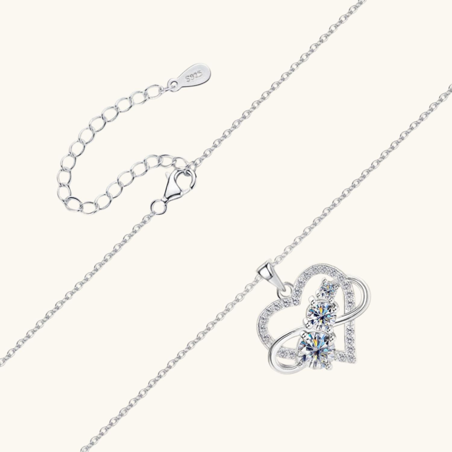 Infinity Heart Moissanite Necklace - Silver