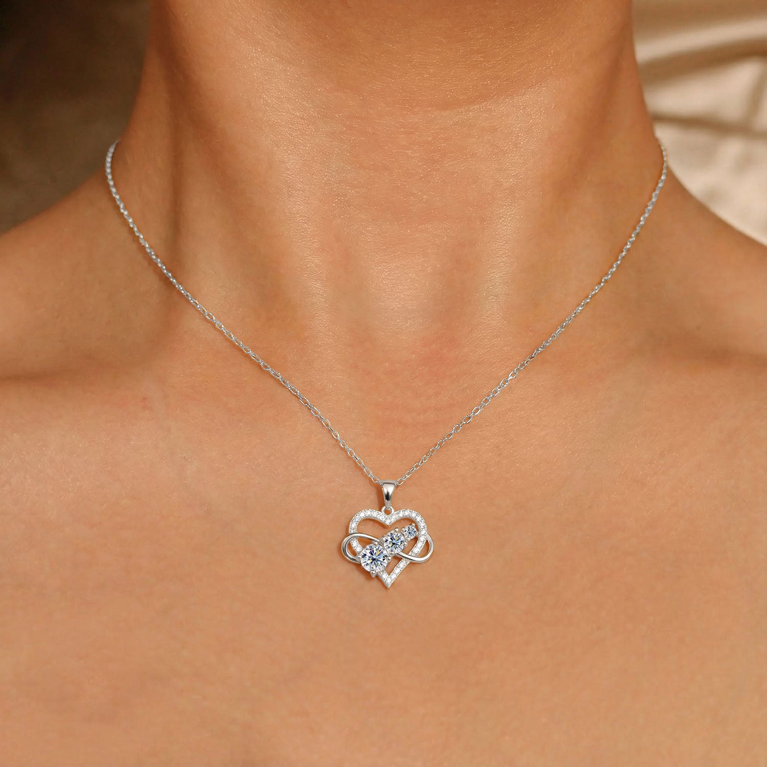 Infinity Heart Moissanite Necklace - Silver
