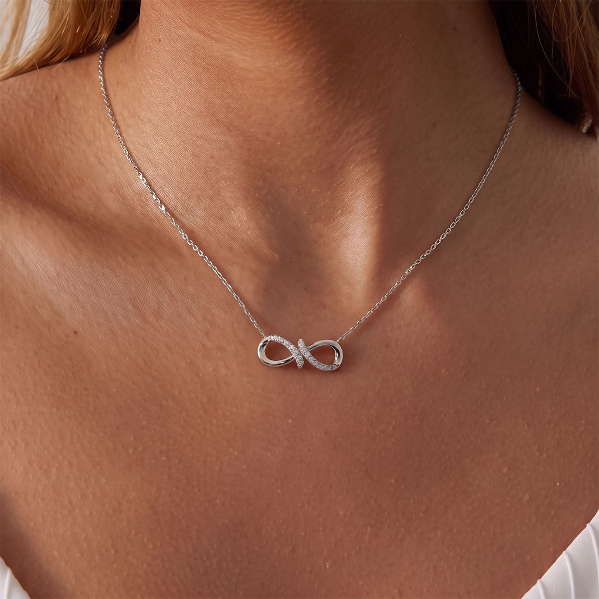 Infinity Simulated Diamond Necklace - Silver