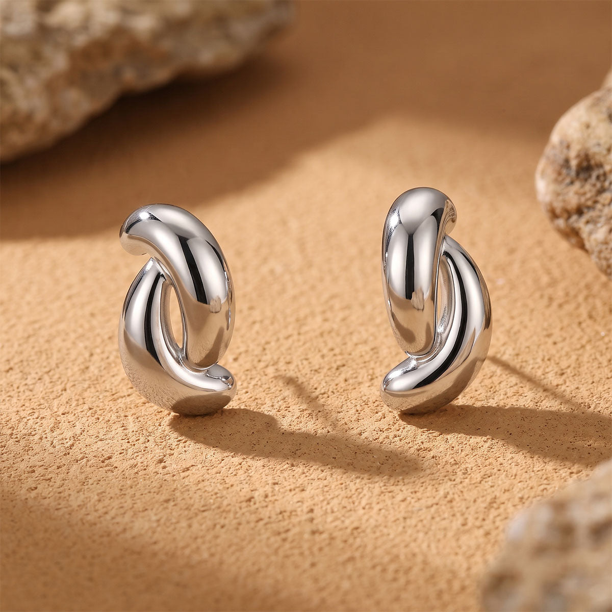 Interlocking Double C Hoop Illusion Earrings - Silver