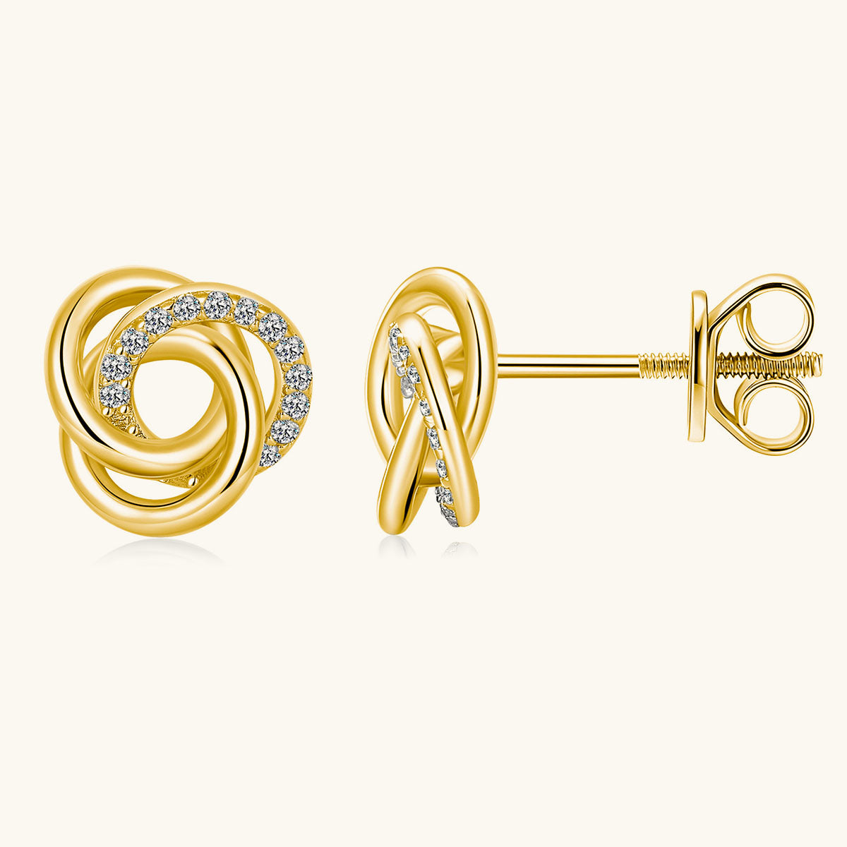 Interlocking Knot Floral Moissanite Stud Earrings - Gold