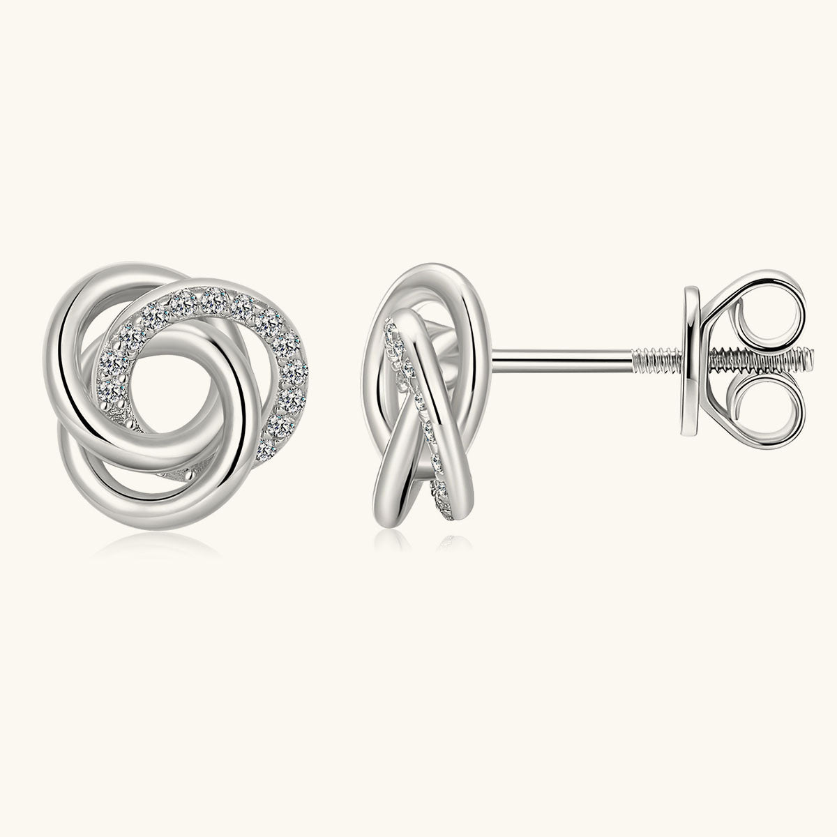 Interlocking Knot Floral Moissanite Stud Earrings - Silver