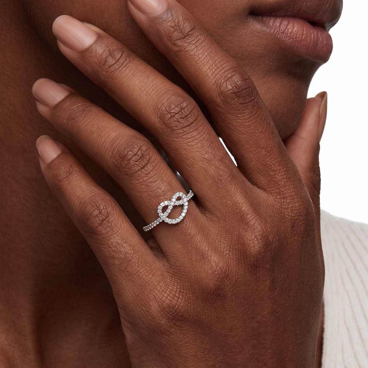 Intertwined Moissanite Love Knot Ring - Silver