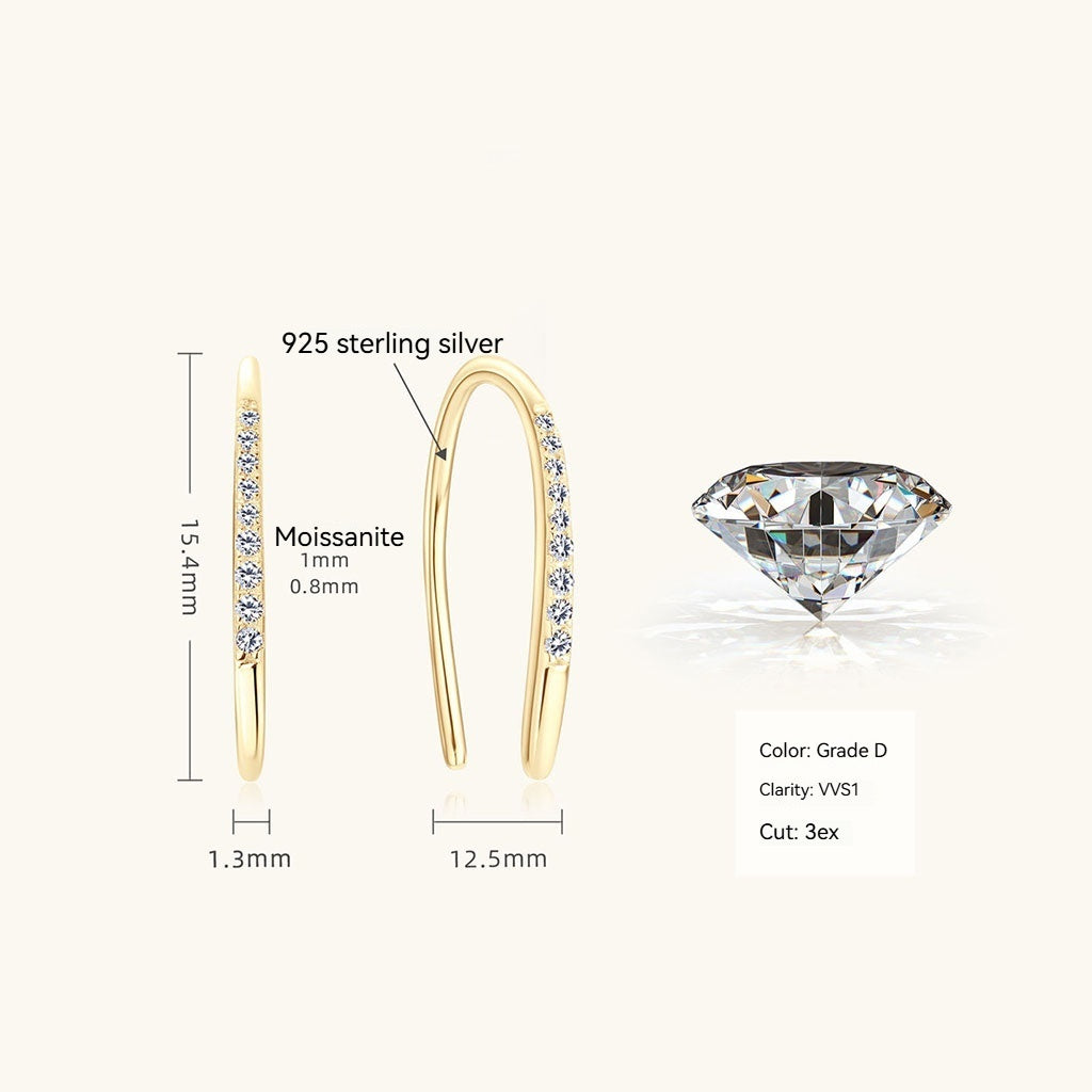 Inverted U Shaped Moissanite Cuff Earrings - Gold