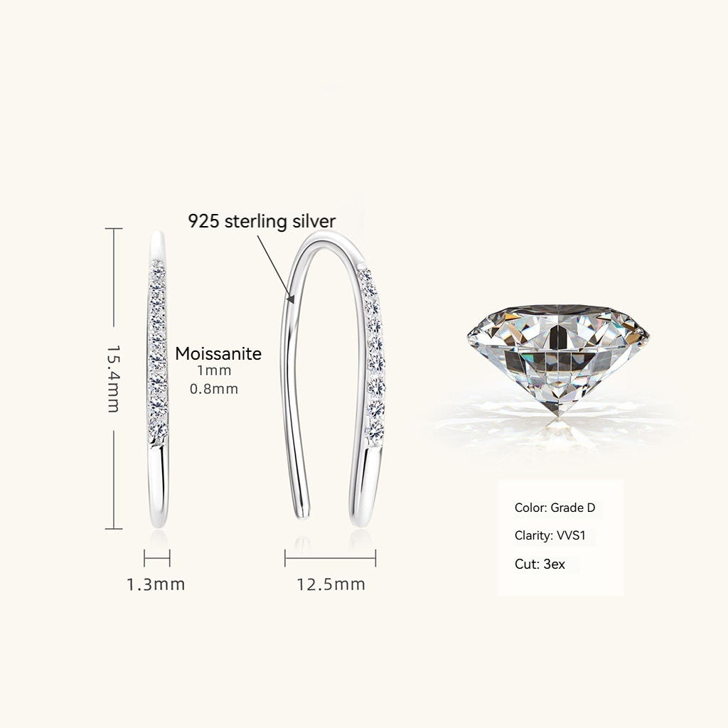 Inverted U Shaped Moissanite Cuff Earrings - Silver