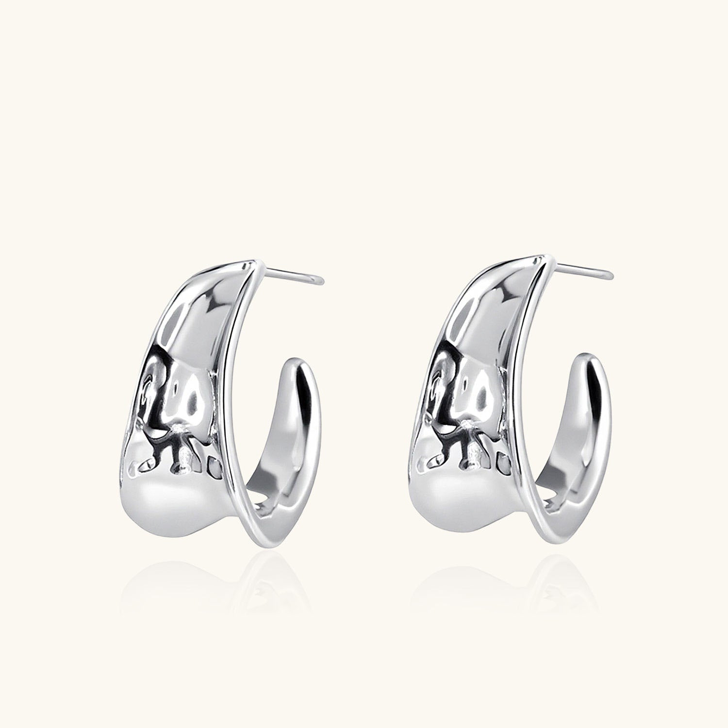 Irregular Sculptural Wide Hoop Earrings - Silver