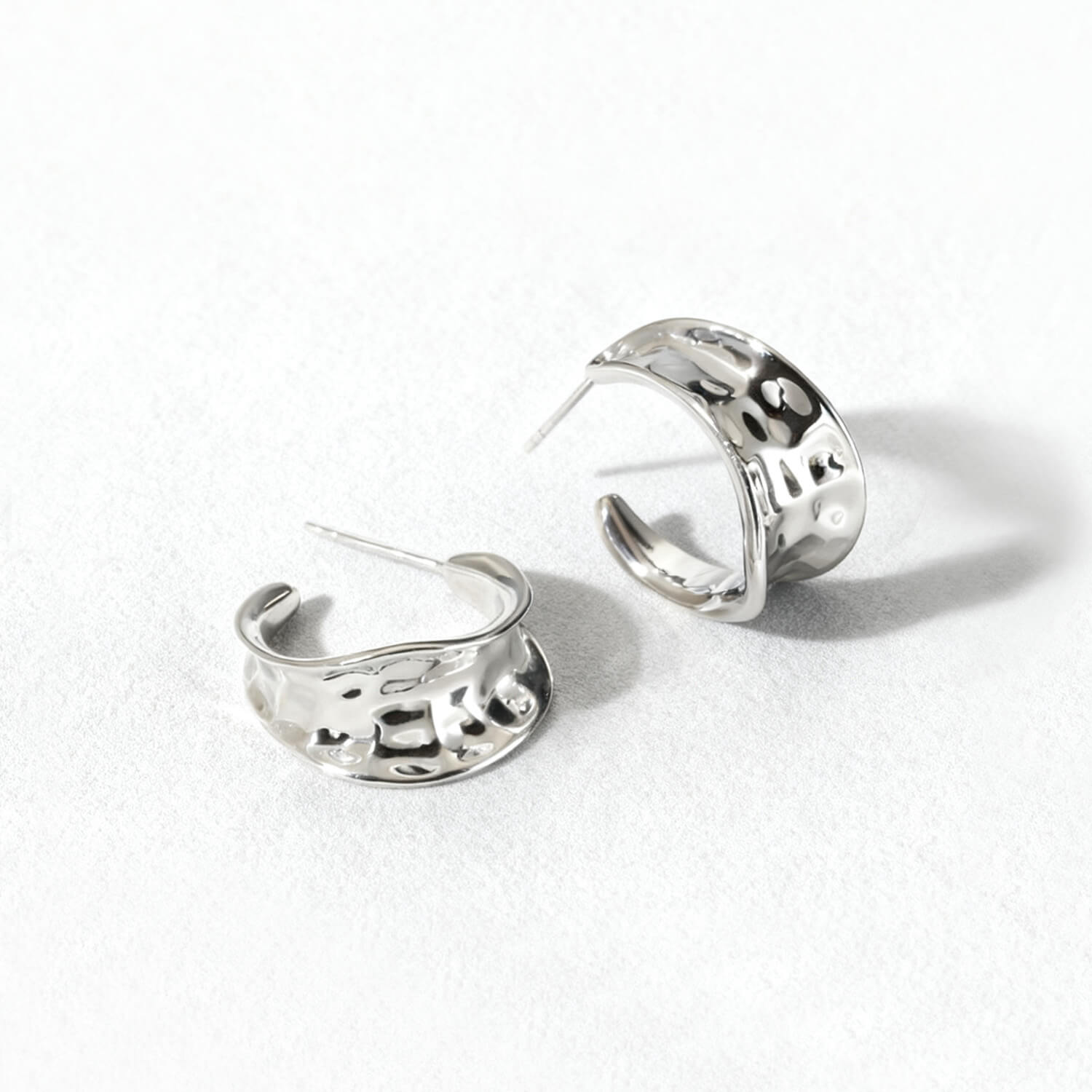 Irregular Sculptural Wide Hoop Earrings - Silver