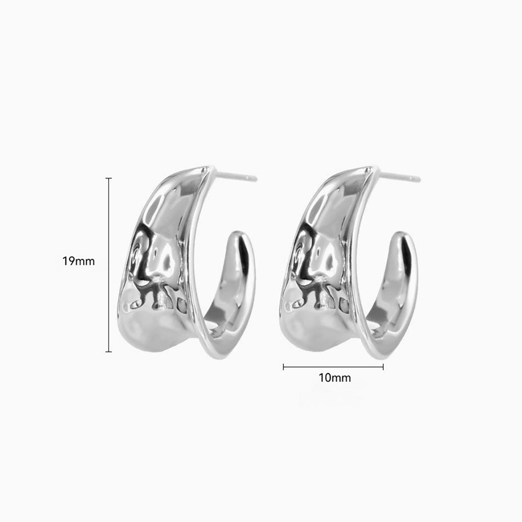 Irregular Sculptural Wide Hoop Earrings - Silver