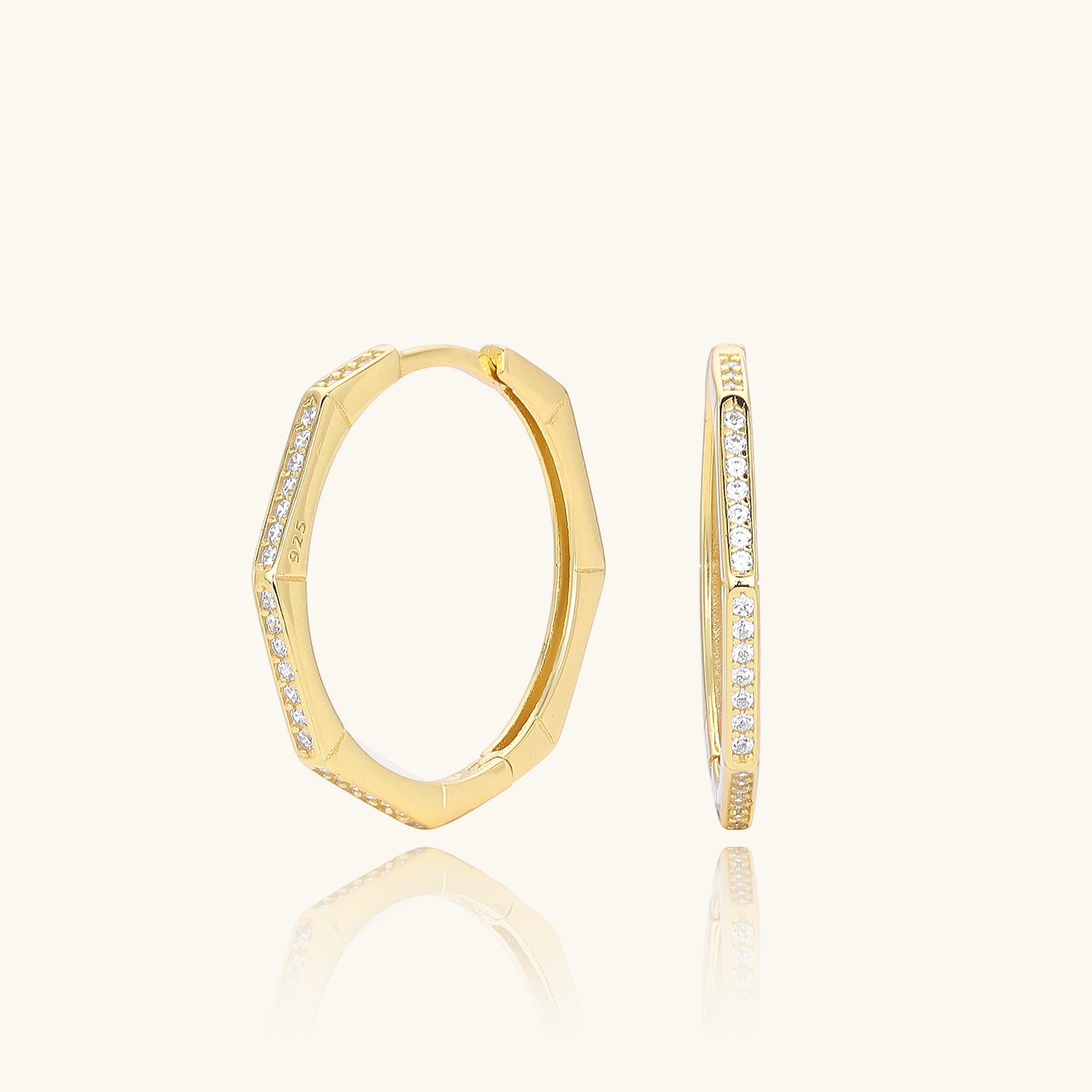 Large Diamond Octagon Hoop Earrings - Gold