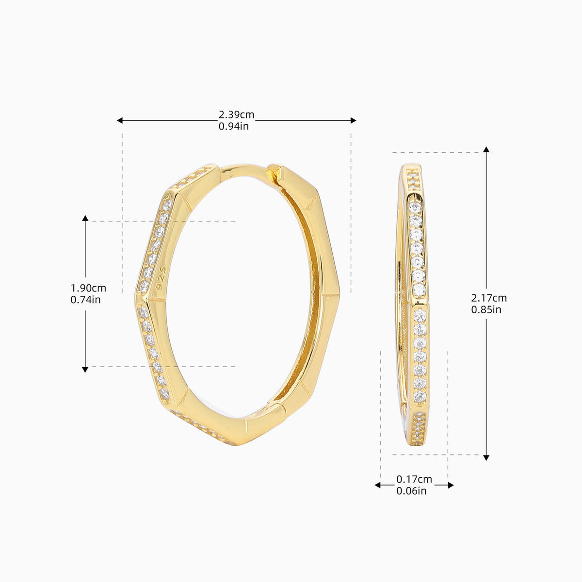 Large Simulated Diamond Octagon Hoop Earrings - Gold