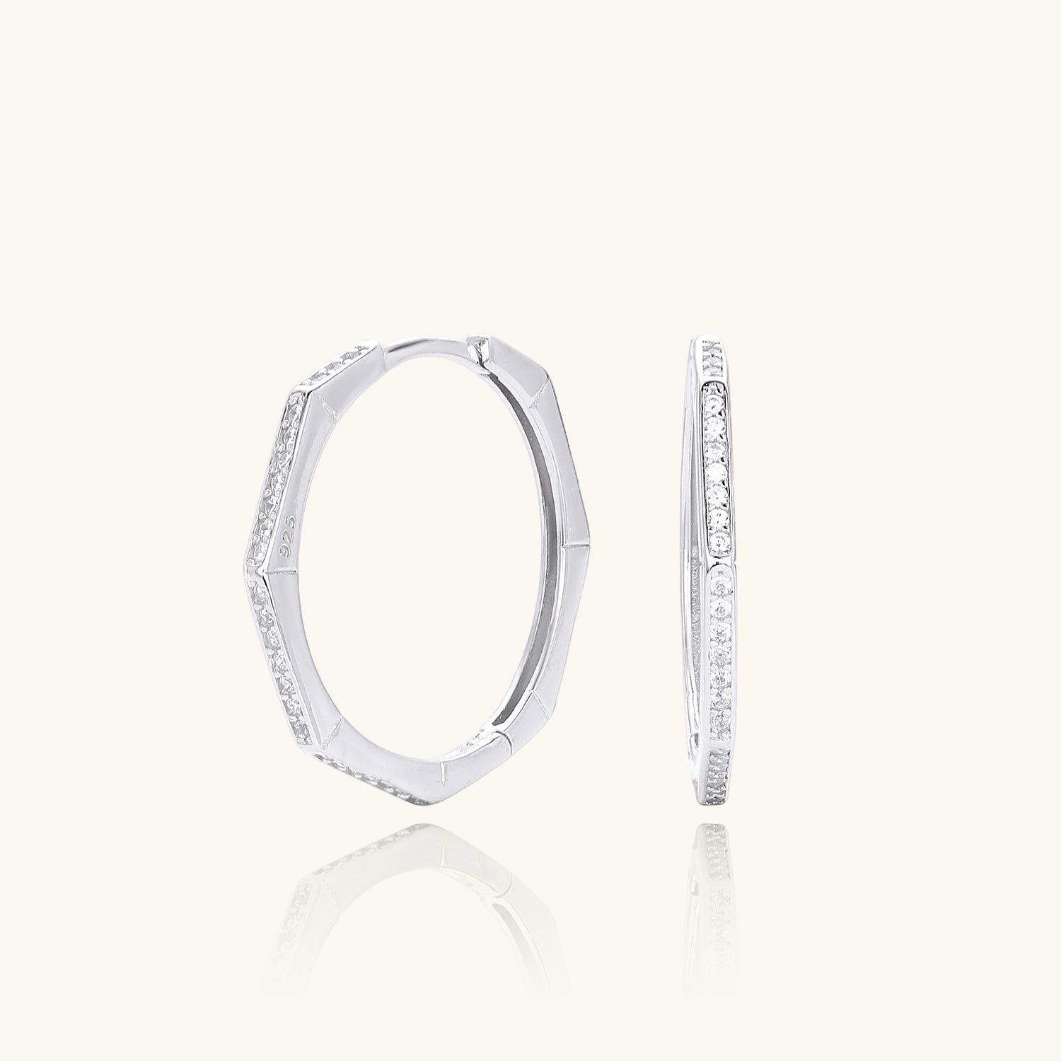Large Diamond Octagon Hoop Earrings - Silver