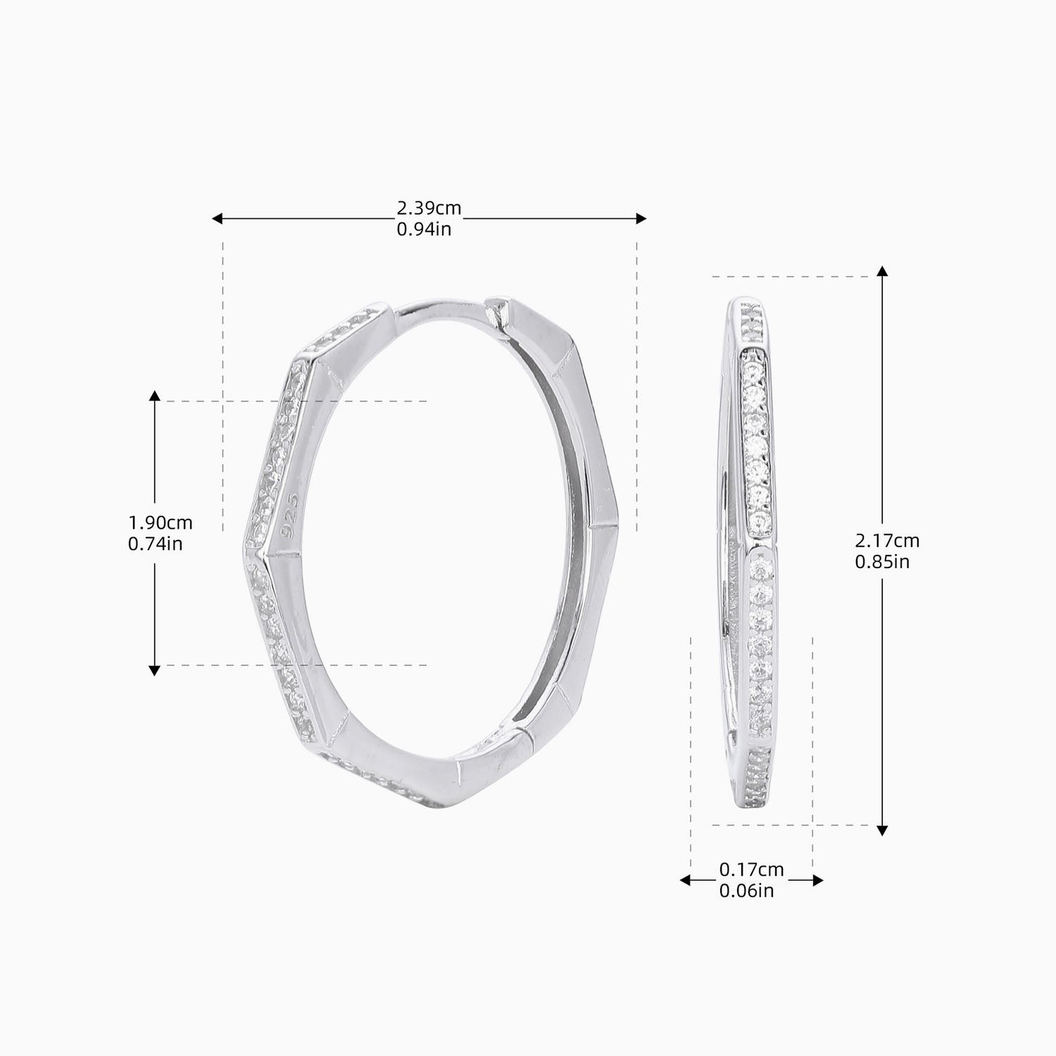 Large Diamond Octagon Hoop Earrings - Silver