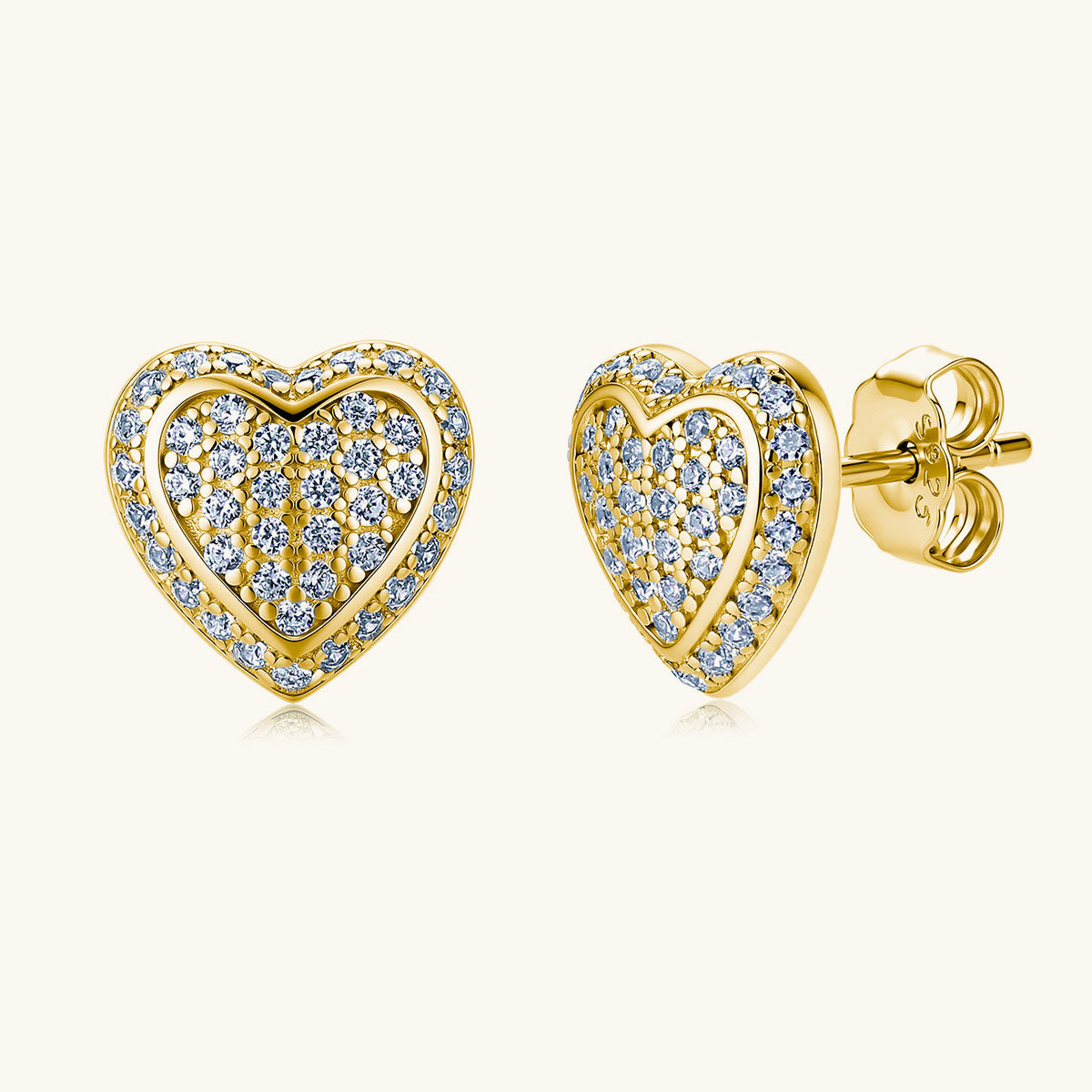 Layered Moissanite Cluster Heart Stud Earrings - Gold