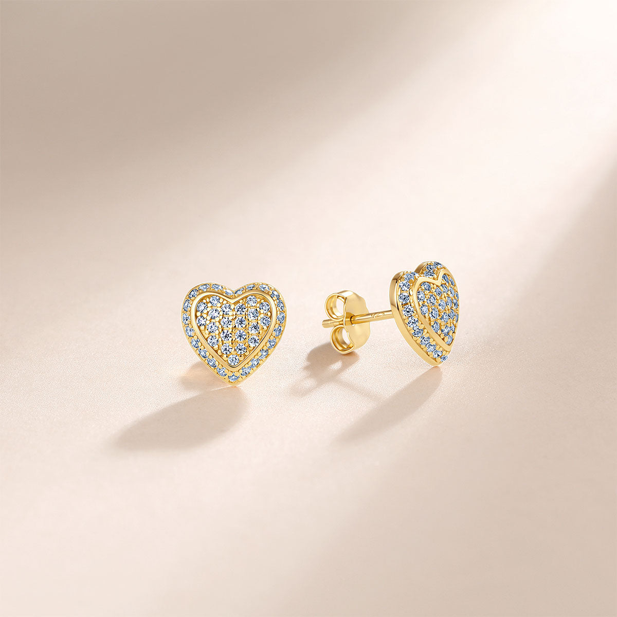 Layered Moissanite Cluster Heart Stud Earrings - Gold
