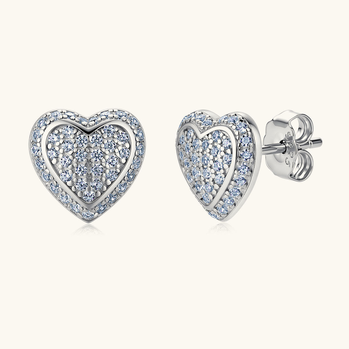 Layered Moissanite Cluster Heart Stud Earrings - Silver