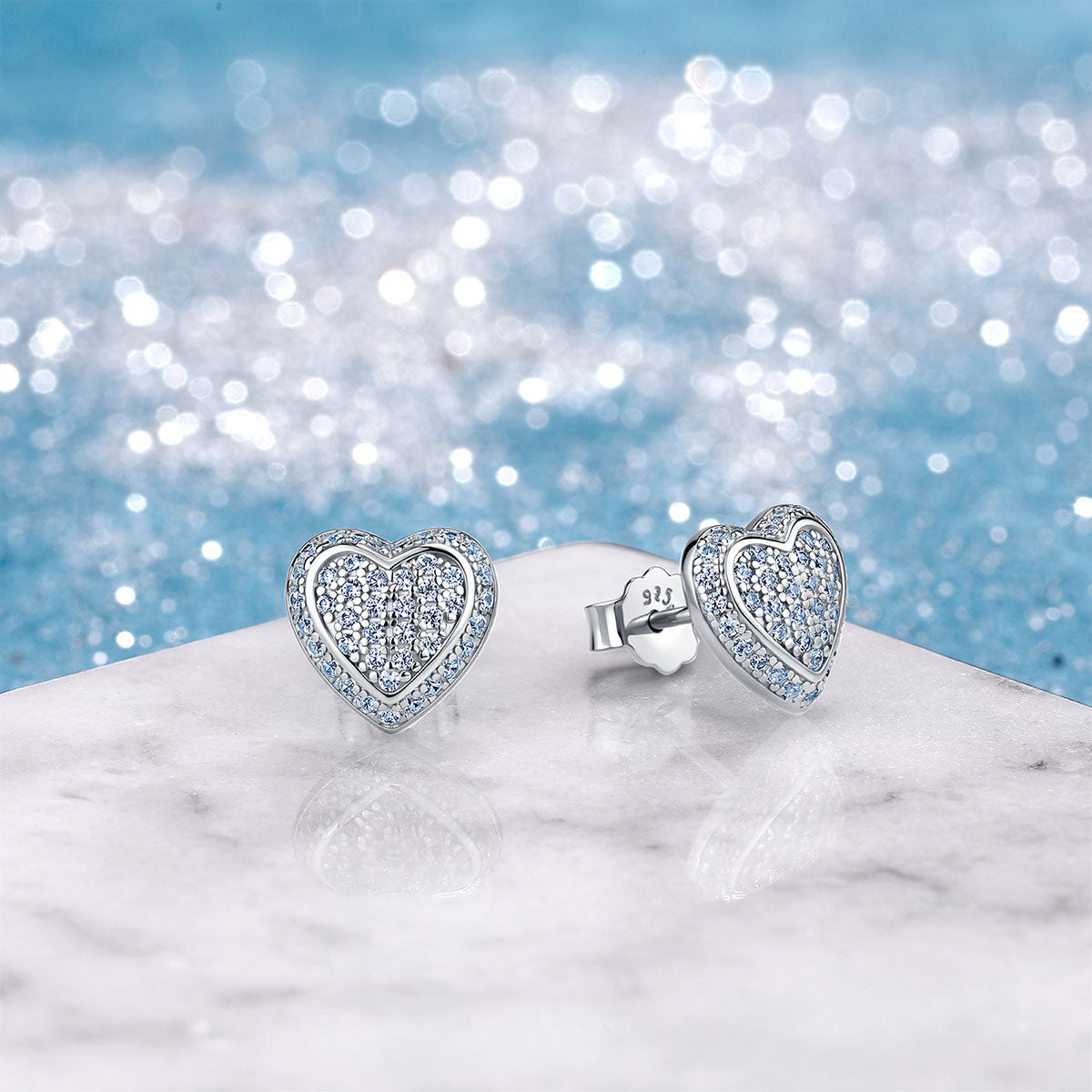 Layered Moissanite Cluster Heart Stud Earrings - Silver