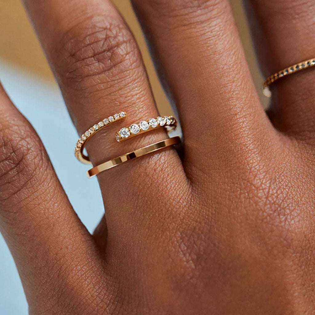 Luminous Diamond Open Wrap Ring - Gold