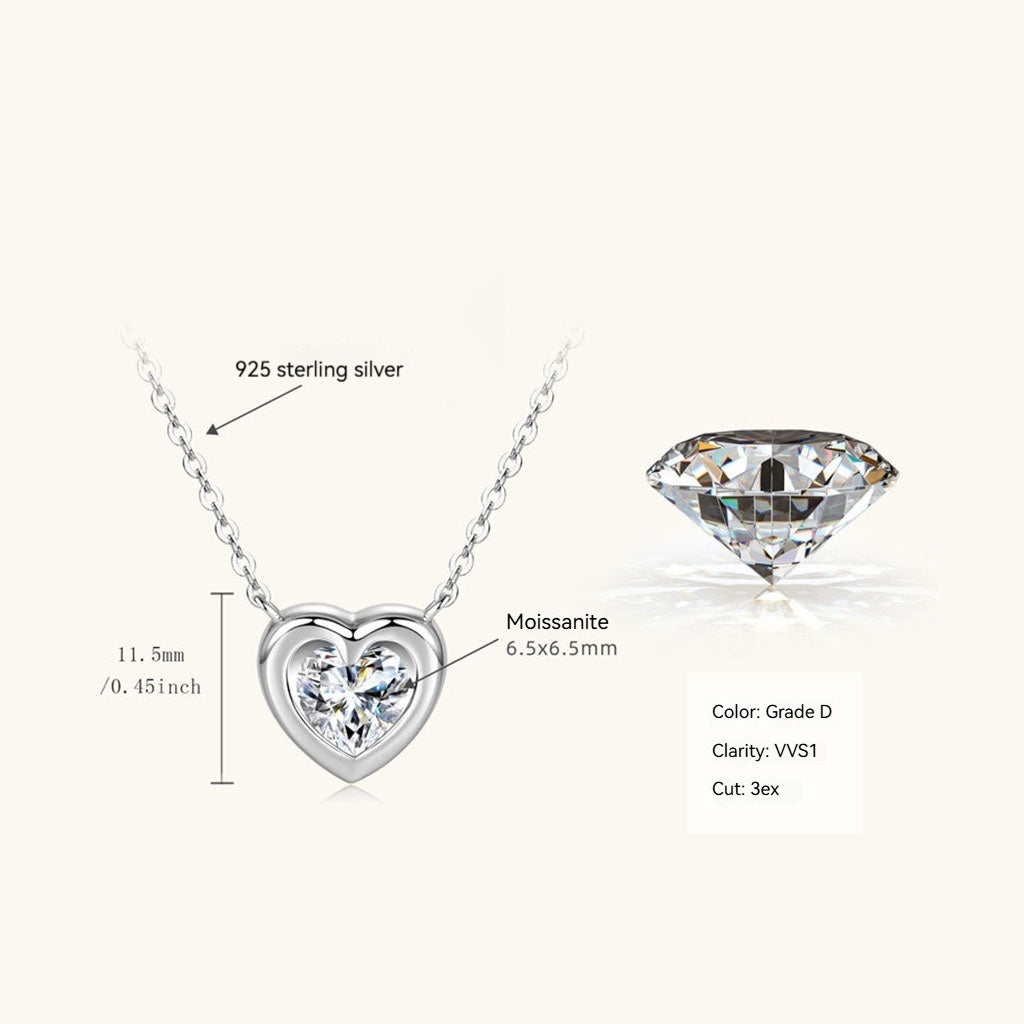 Luminous Heart Moissanite Necklace - Silver