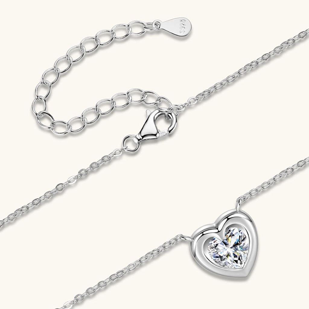 Luminous Heart Moissanite Necklace - Silver