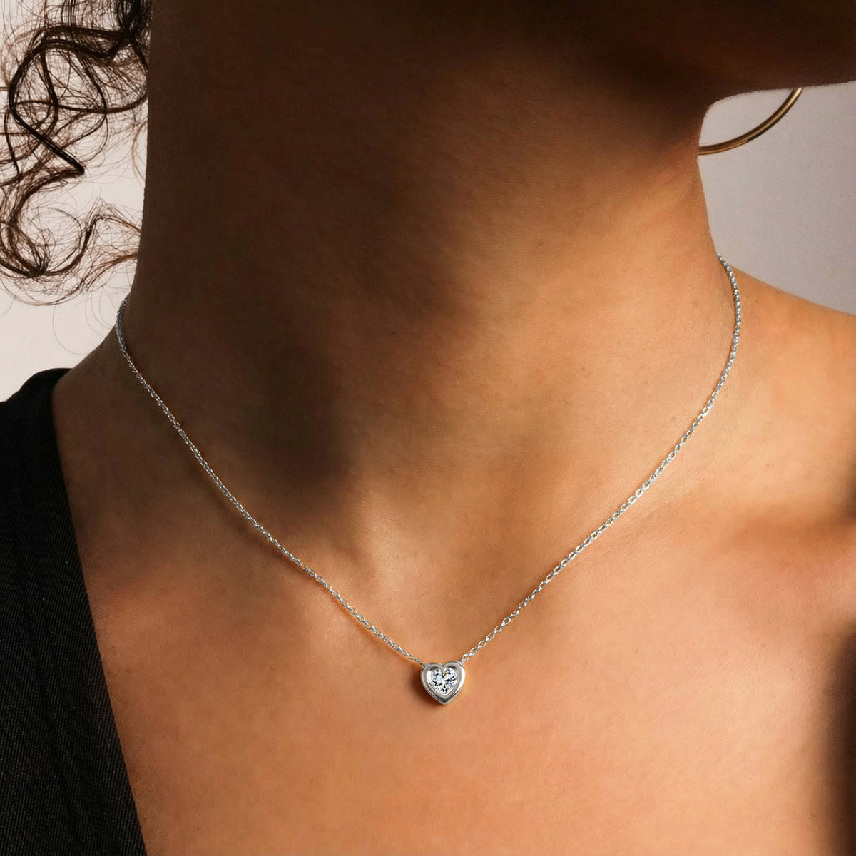 Luminous Heart Moissanite Necklace - Silver