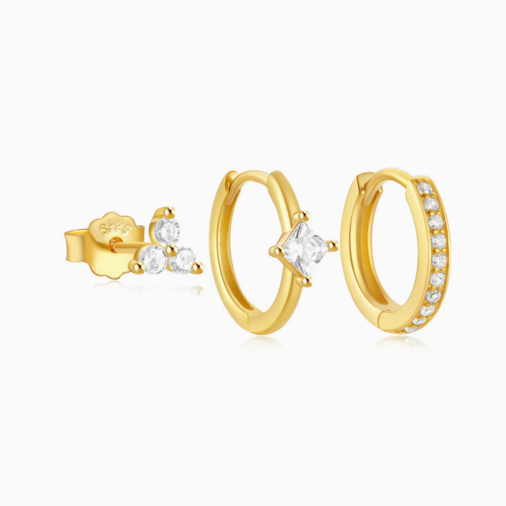 Luxe 3 Piece Diamond Huggie Hoop Earring Bundles - Gold