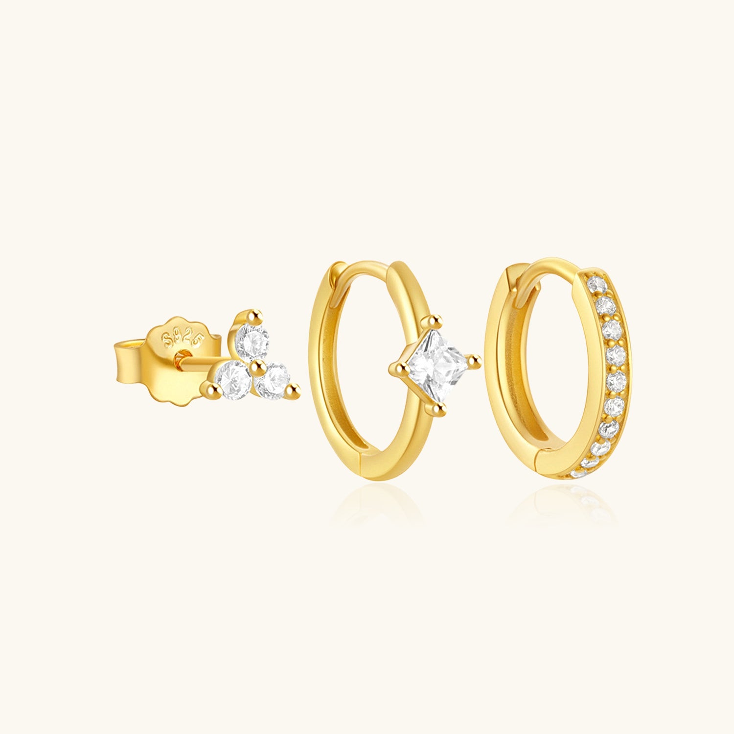 Luxe 3 Piece Diamond Huggie Hoop Earring Bundles - Gold