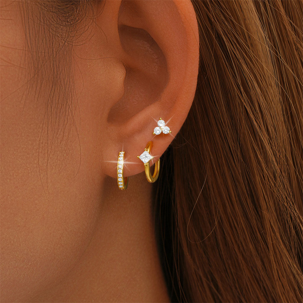 Luxe 3 Piece Diamond Huggie Hoop Earring Bundles - Gold