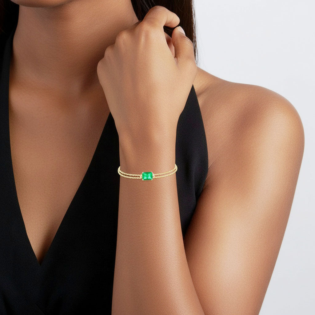 Luxe Emerald Layered Bracelet - Gold